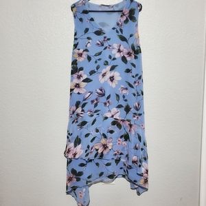 Soft Surroundings baby blue lilac floral tiered asymmetric shift dress XL boho